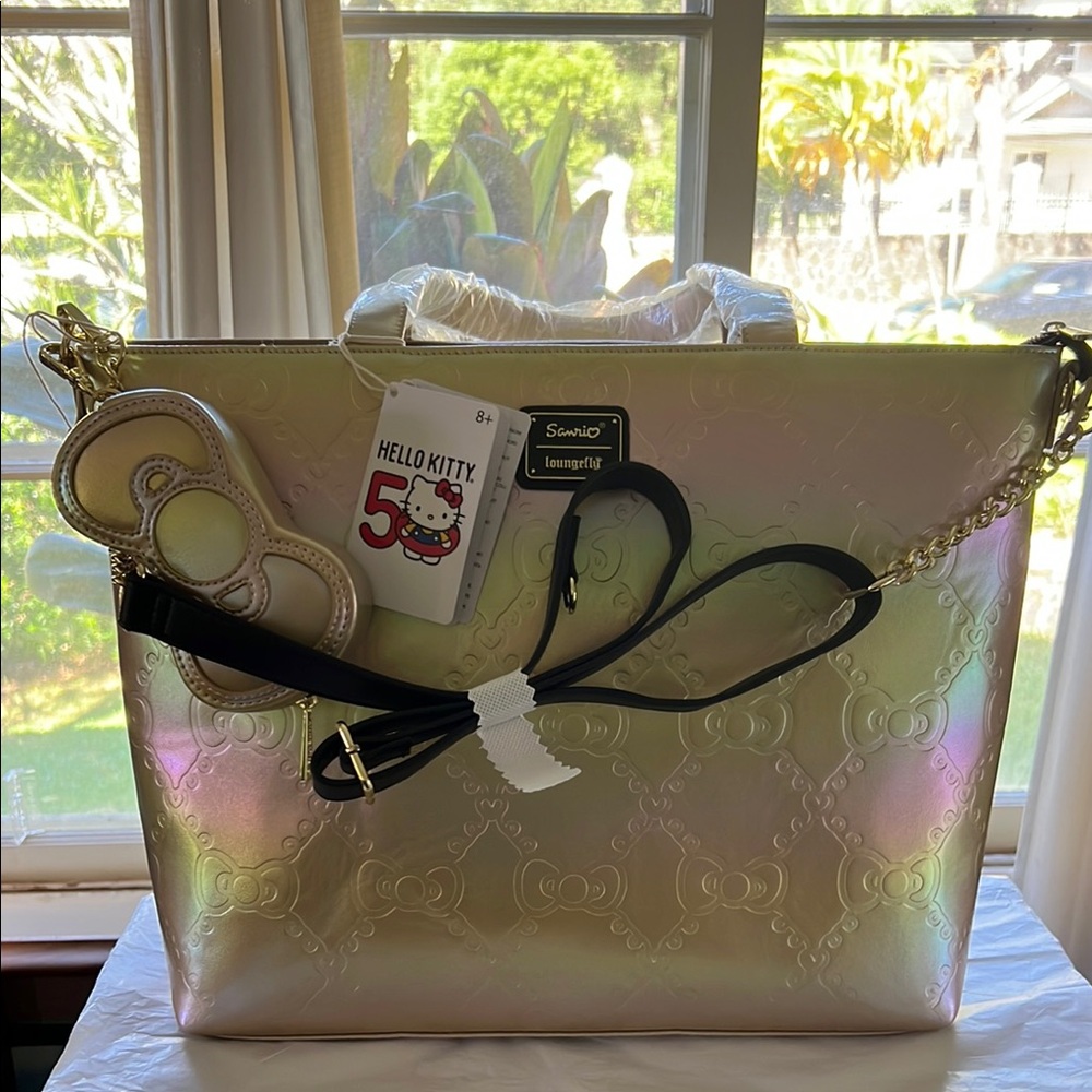 LF x Sanrio Hello Kitty 50th Anniversary Large Gold Tote Bag w/coin purse